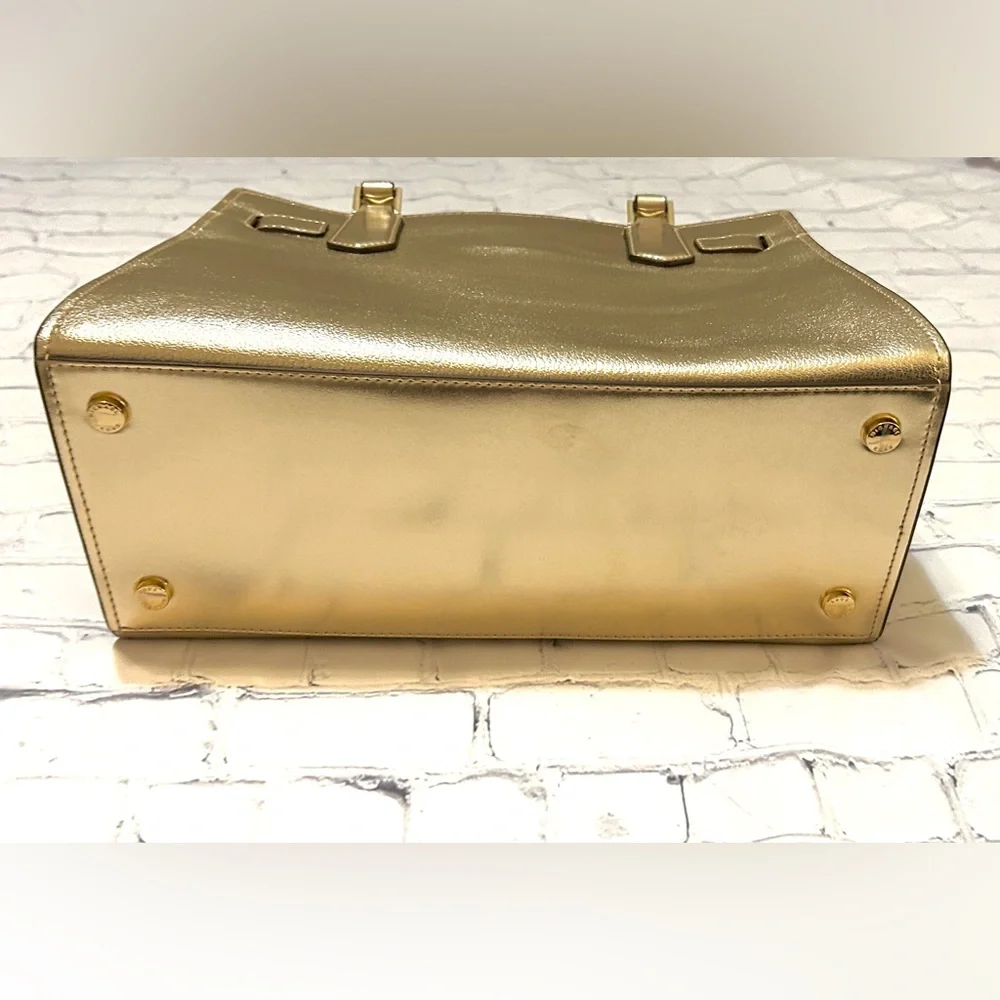 New Michael Kors Gold Satchel With Optional Crossbody - Picture 10 of 15